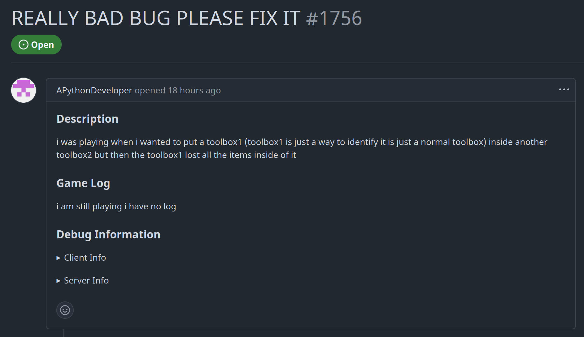 Bug Report Of The Year