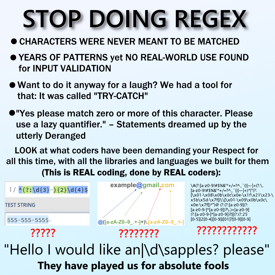 Stop Doing Regex: The Keyboard Smashing Cult