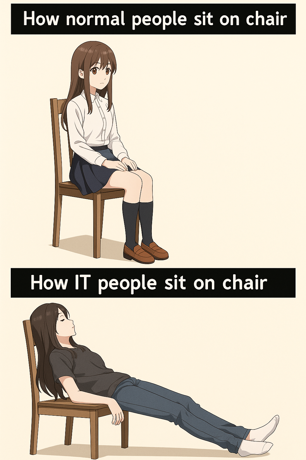 How Normal People Sit On Chair Vs How IT People Sit On Chair