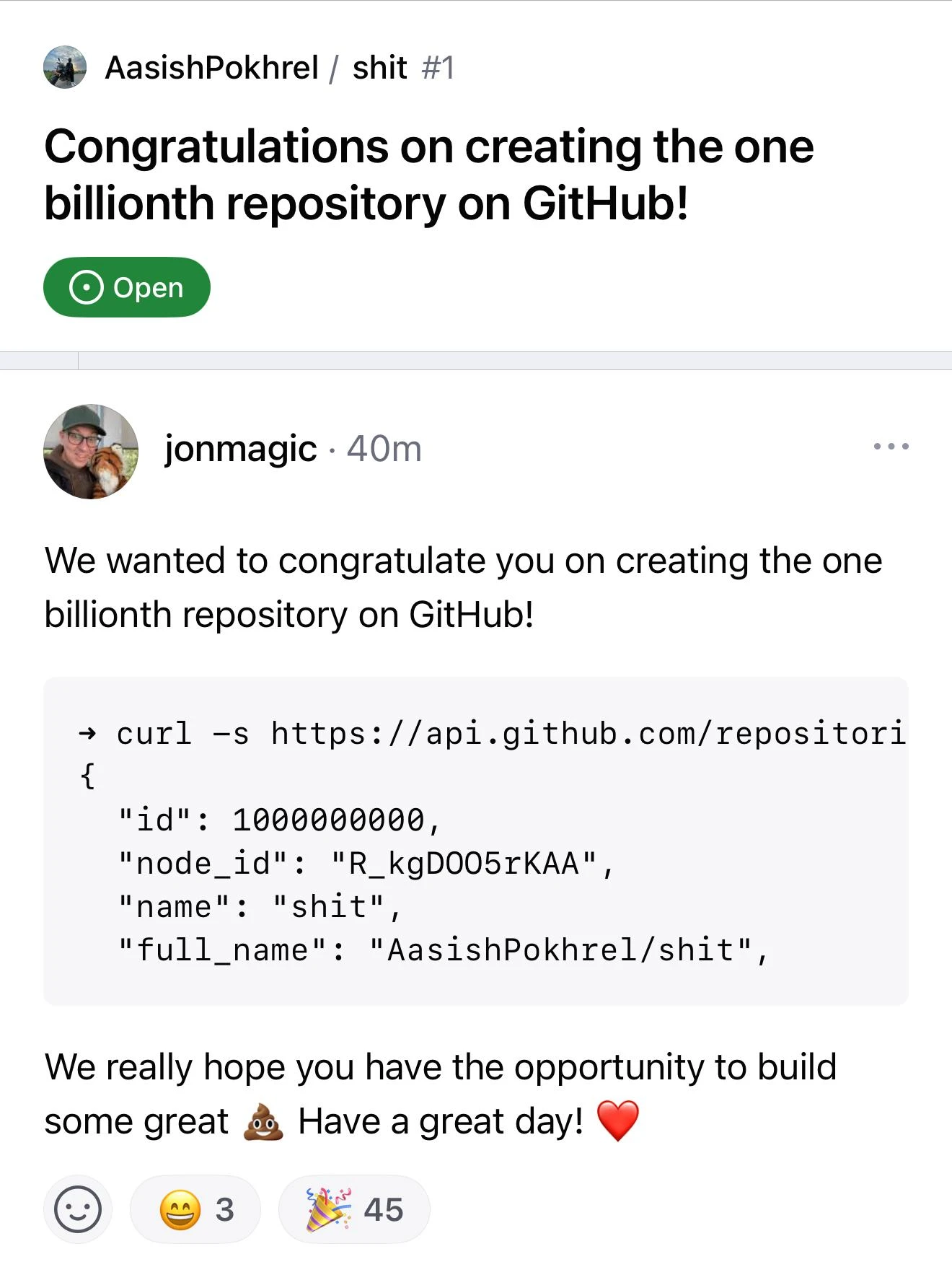 The One Billionth Repository: A Monument To Programming Excellence