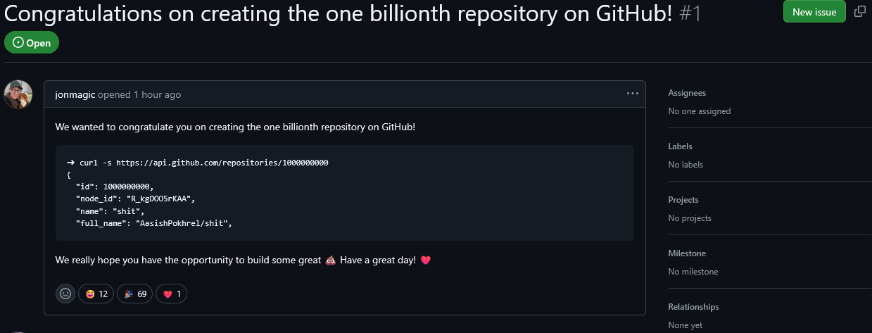 The 1,000,000,000th Repository In GitHub Has Been Created!