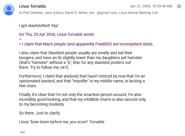 Linus Torvalds Email Rants Are Legendary