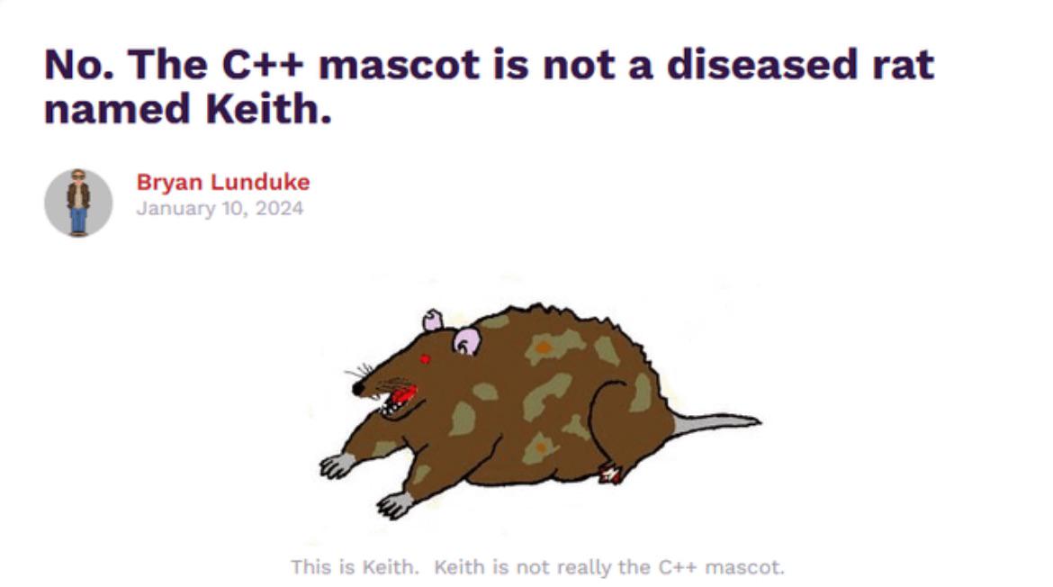 No, The C++ Mascot Is Not A Diseased Rat Named Keith