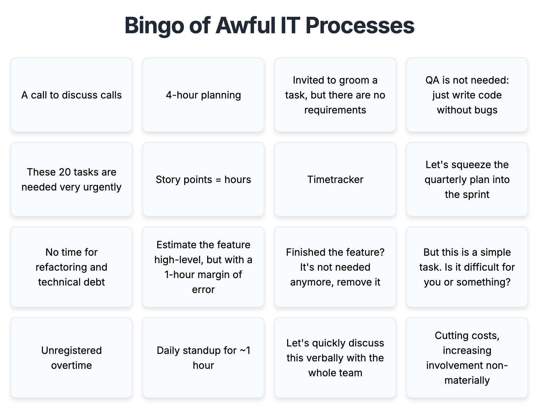 Bingo Of Awful IT Processes