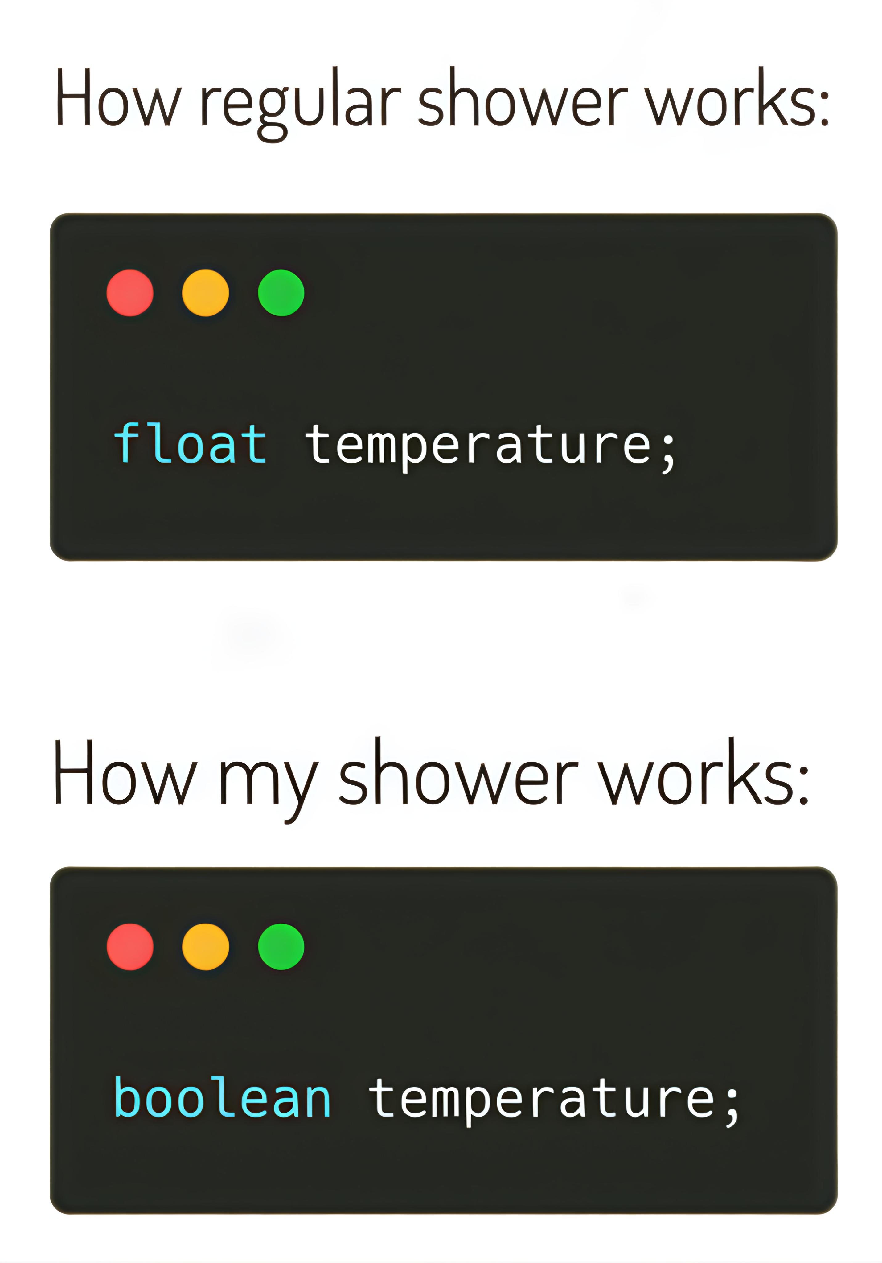 If Shower == True { Boil(); } Else { Freeze(); }