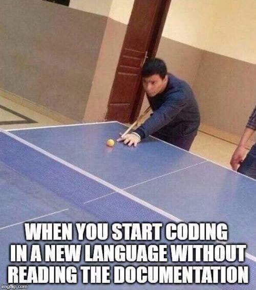 When You Start Coding In A New Language Without Reading The Documentation