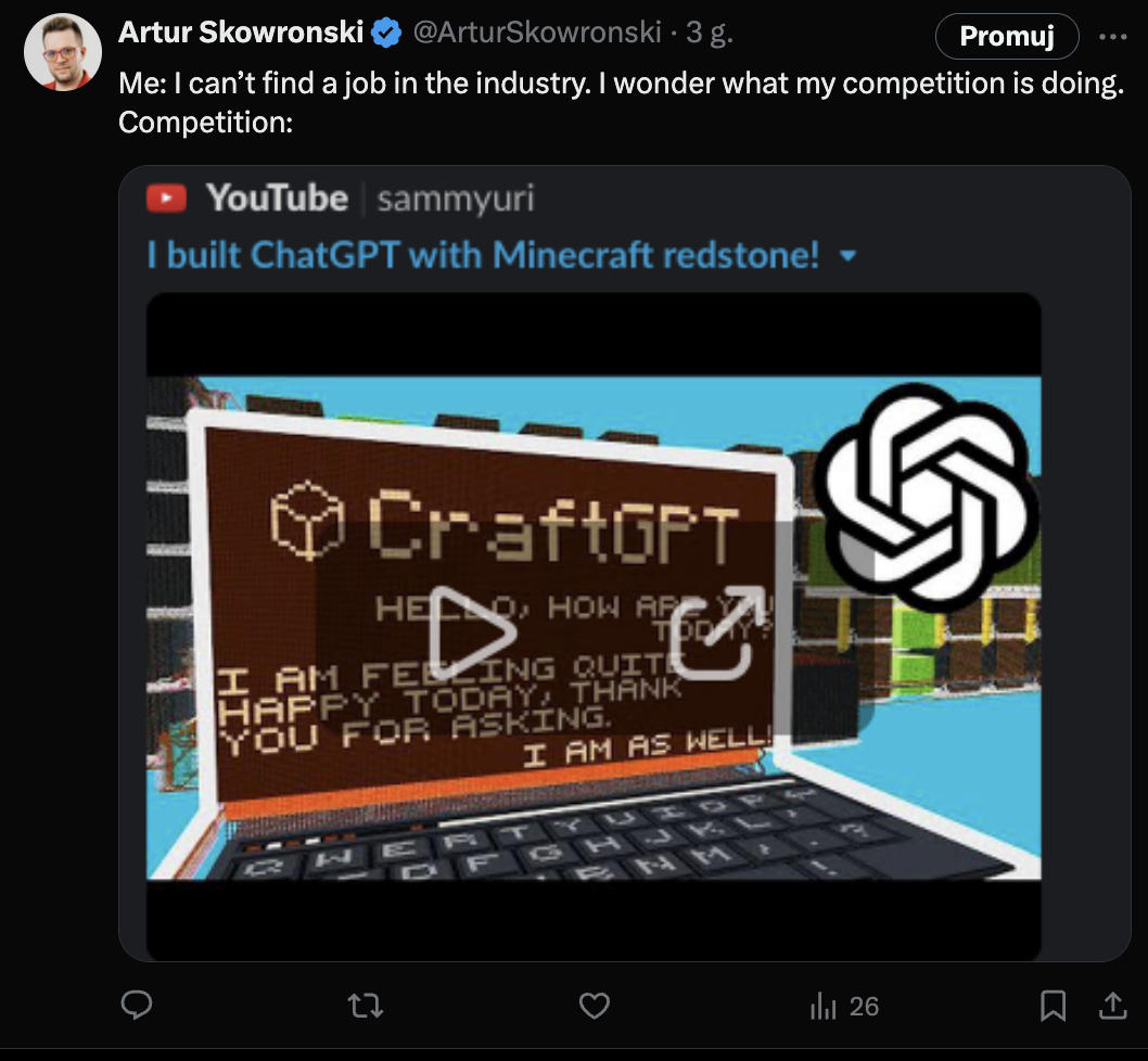 Updating My CV While He Builds Skynet In Minecraft