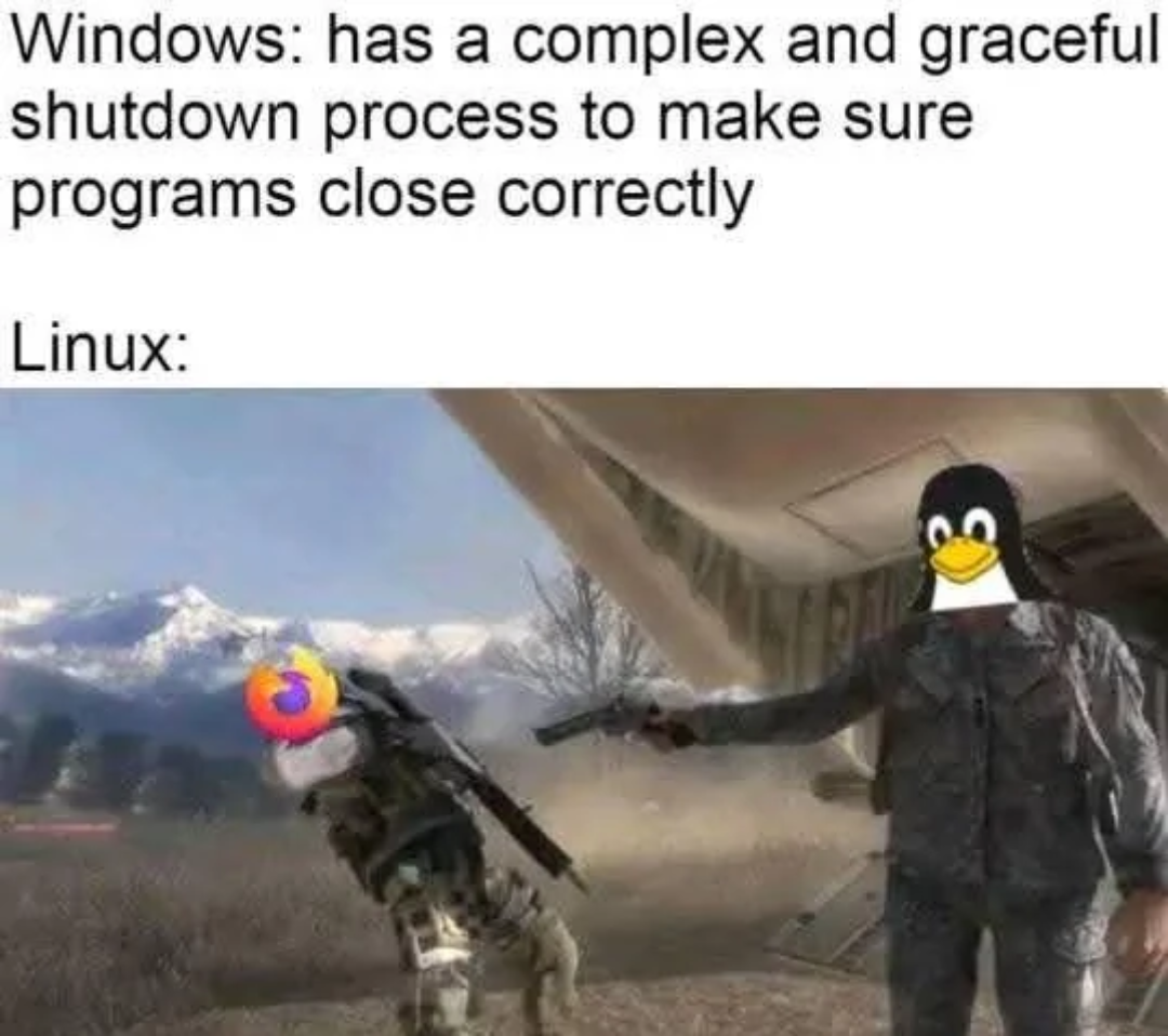 Windows Vs Linux The Shutdown Showdown ProgrammerHumor io