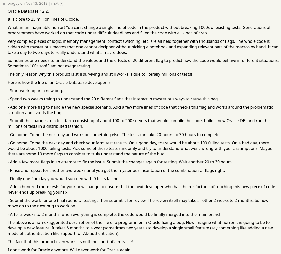 The Oracle Codebase: Where Developers Go To Lose Their Sanity