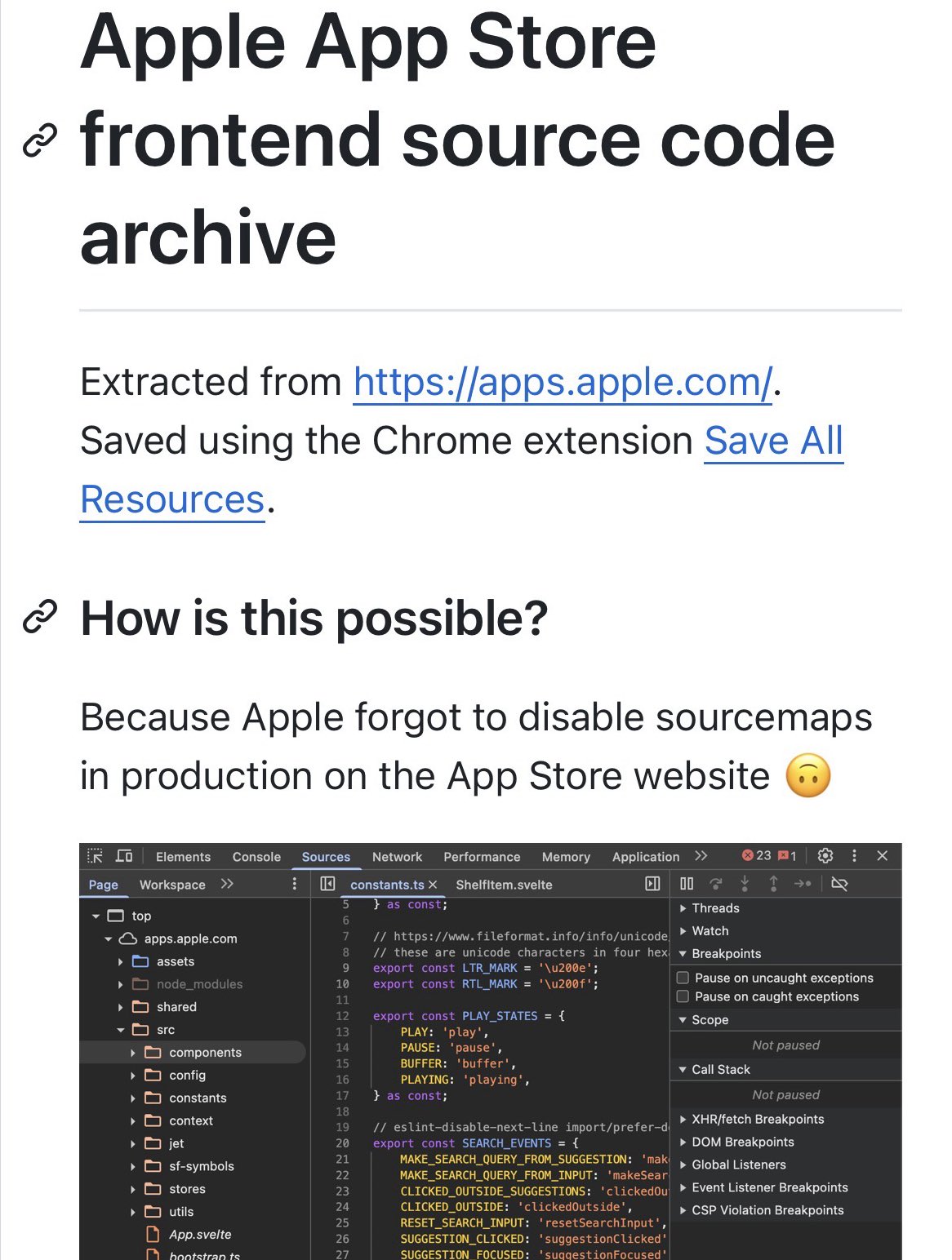 Apple Forgot To Disable Production Source Maps On The App Store Web App