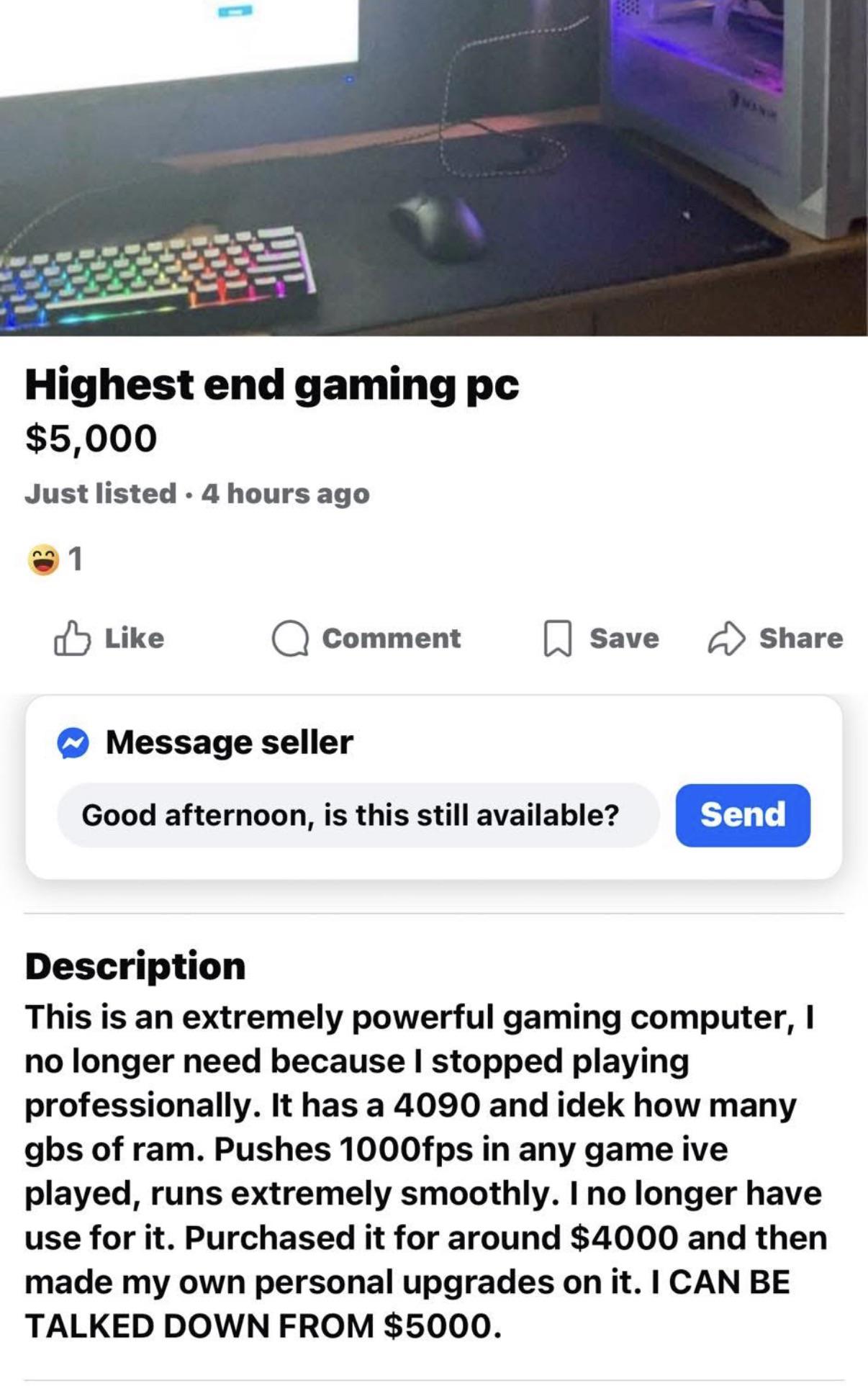 1000 Fps In Any Game And Idek How Many Gbs Of Ram