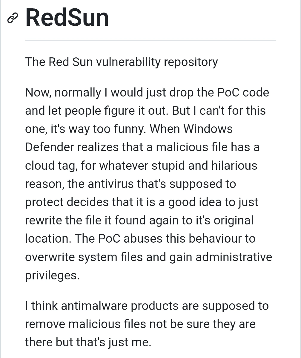 Another Windows Zeroday, The Repo Text Is Hilarious