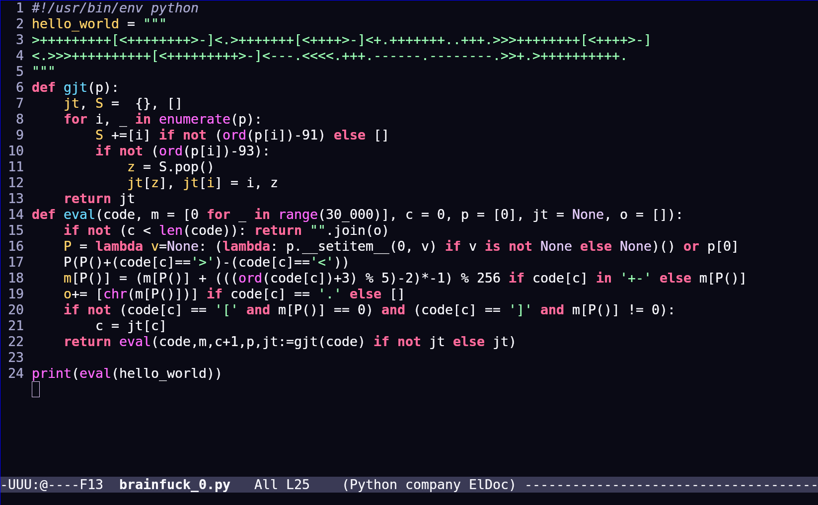 Obfuscated Anti-Pythonic Brainfuck Interpreter