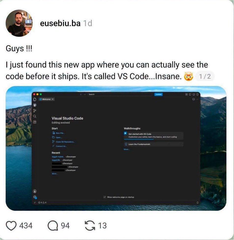 Vibecoder Finally Discovers Vscode